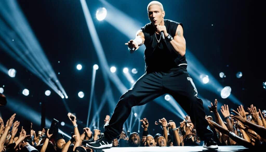Eminem commanding the stage during a live performance